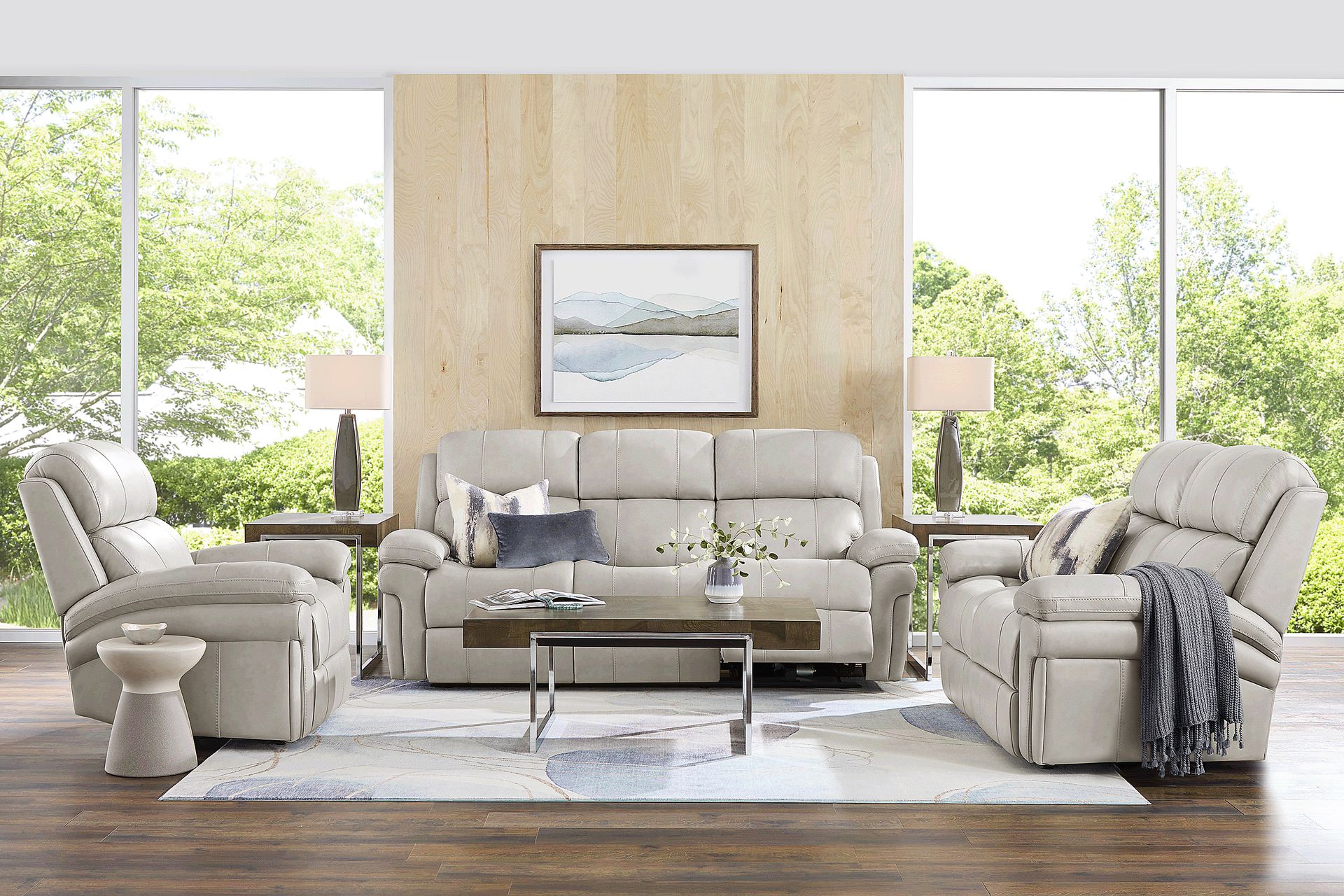 Trevino Lane Gray Leather 7 Pc Living Room with Reclining Sofa - Image 1