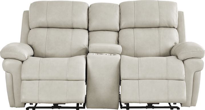 Trevino Lane Gray Leather Dual Power Reclining Console Loveseat
