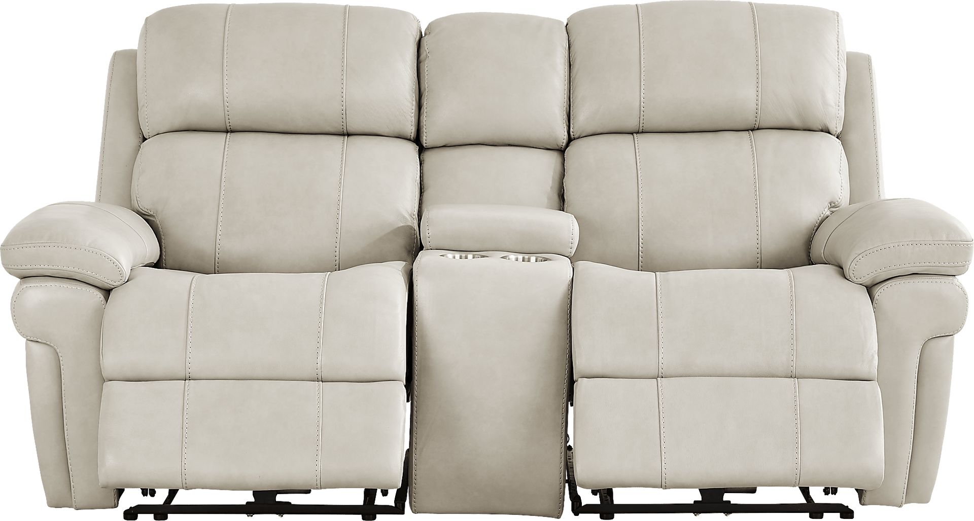 Trevino Lane Gray Leather Dual Power Reclining Console Loveseat - Image 1