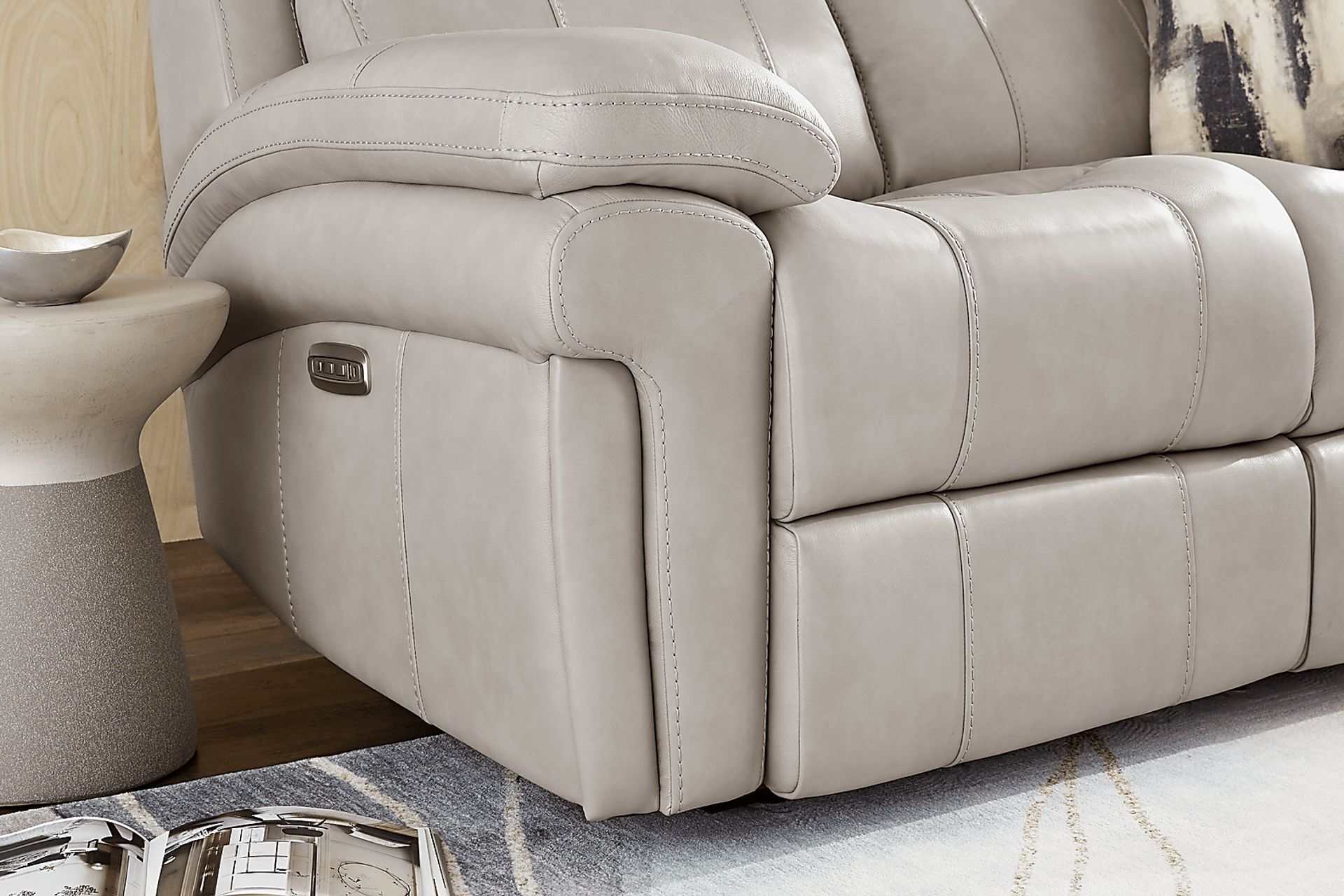 Trevino Lane Gray Leather Dual Power Reclining Sofa - Image 3