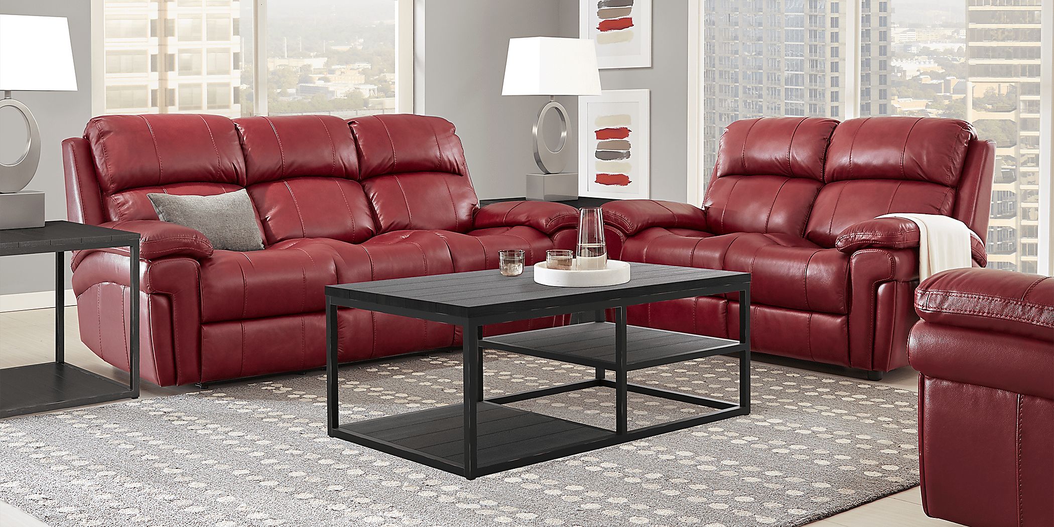 Ventoso red best sale leather reclining sofa