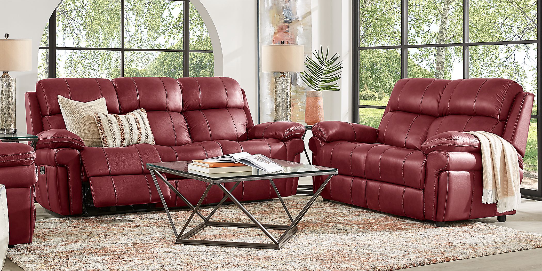 Trevino Place Burgundy Leather Dual Power Recliner - Rooms To Go