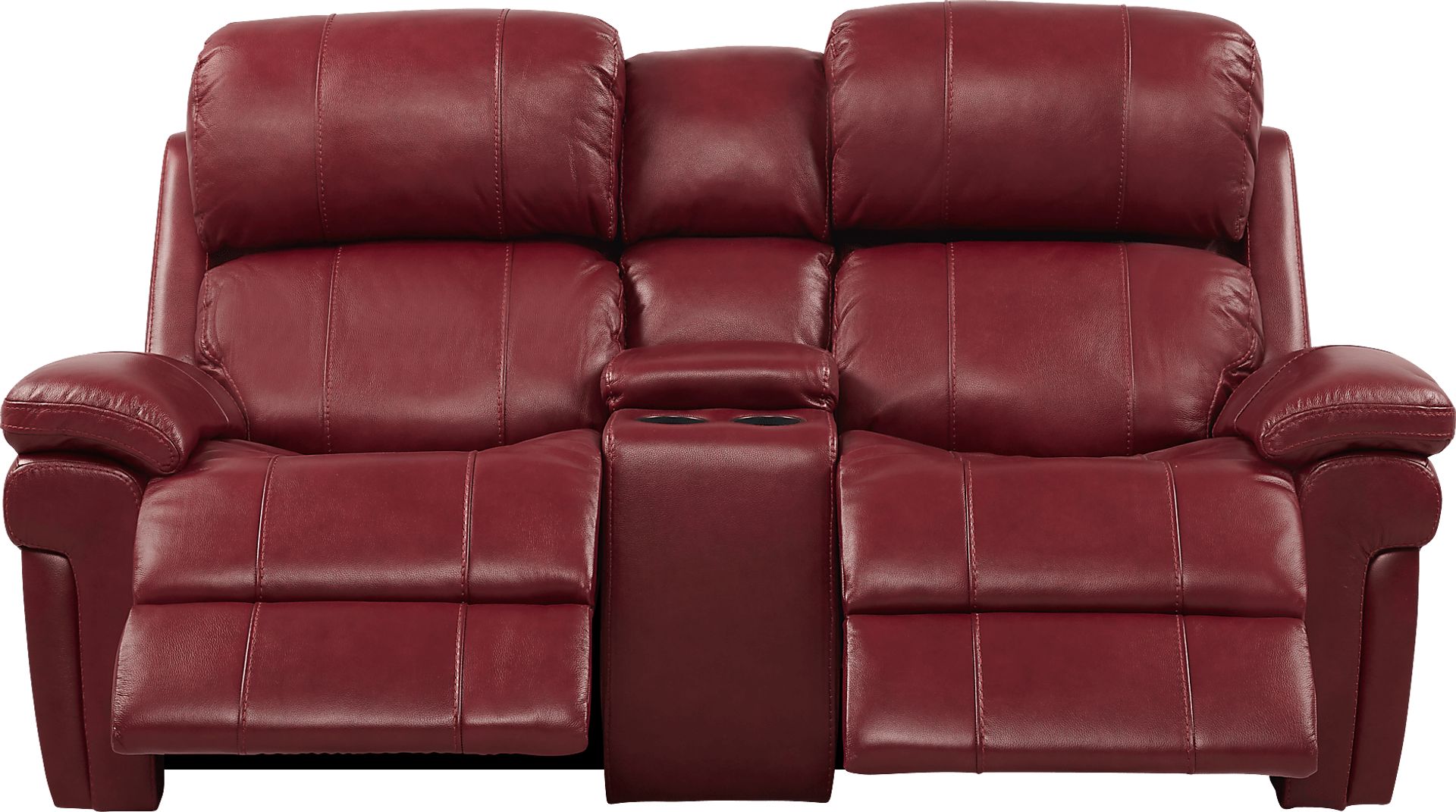 Trevino Place Burgundy Leather Dual Power Reclining Console Loveseat - Image 1
