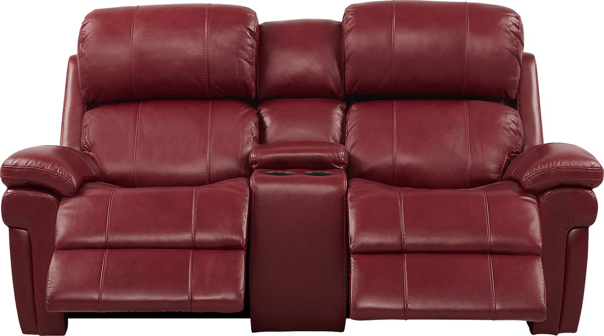Trevino Place Burgundy Red Leather Dual Power Reclining Loveseat Rooms to Go