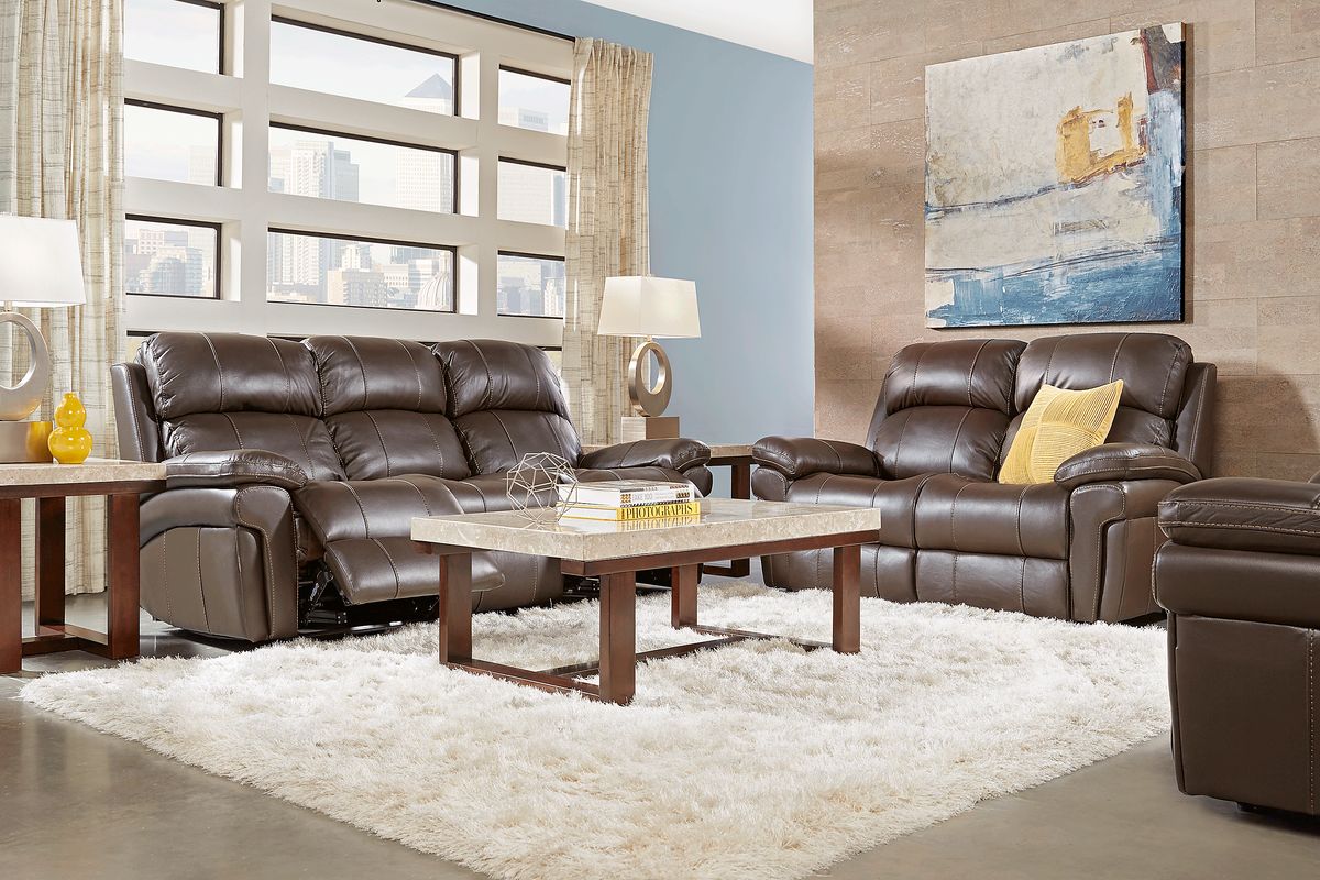 Trevino Place 2 Pc Chocolate Brown Leather NonPower Reclining Living Room Set With Reclining