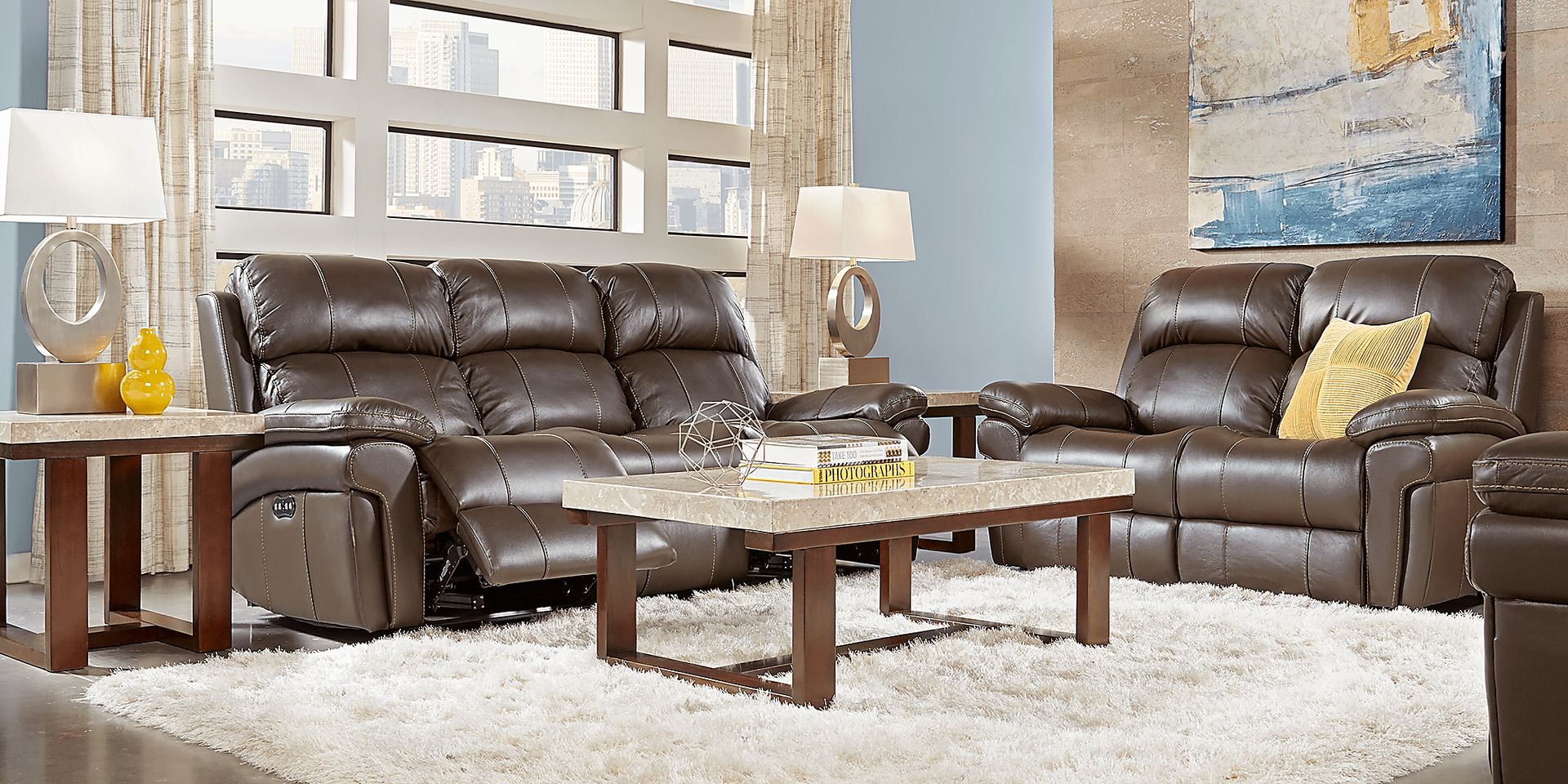 Trevino Place Chocolate Leather 5 Pc Living Room with Reclining Sofa - Image 1