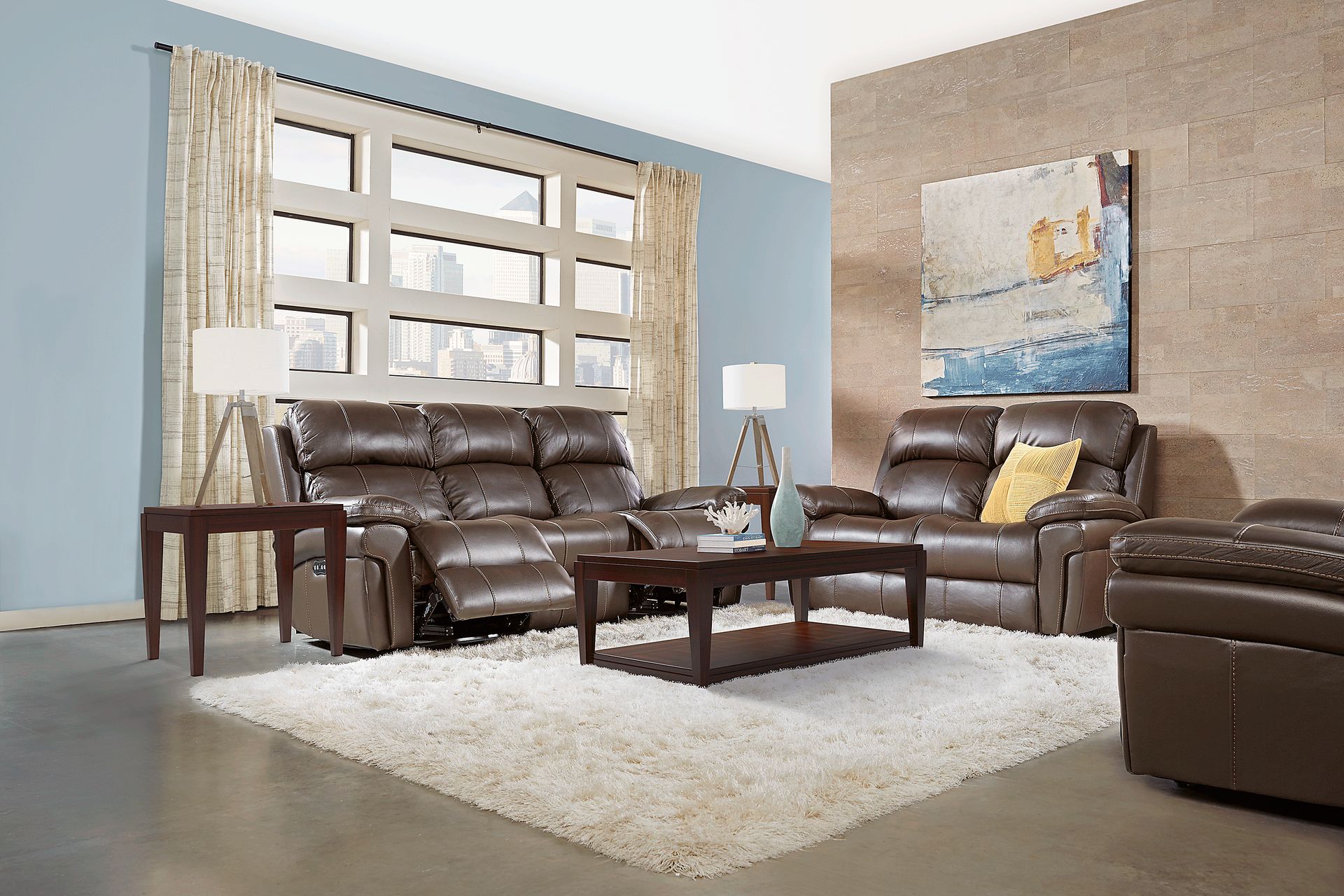 Trevino Place Chocolate Leather 5 Pc Living Room with Reclining Sofa - Image 1
