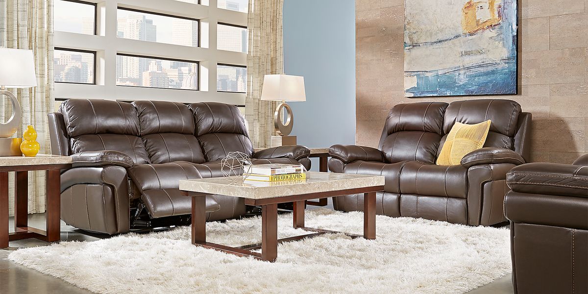 Trevino Place Chocolate Brown Leather NonPower Reclining Sofa Rooms to Go
