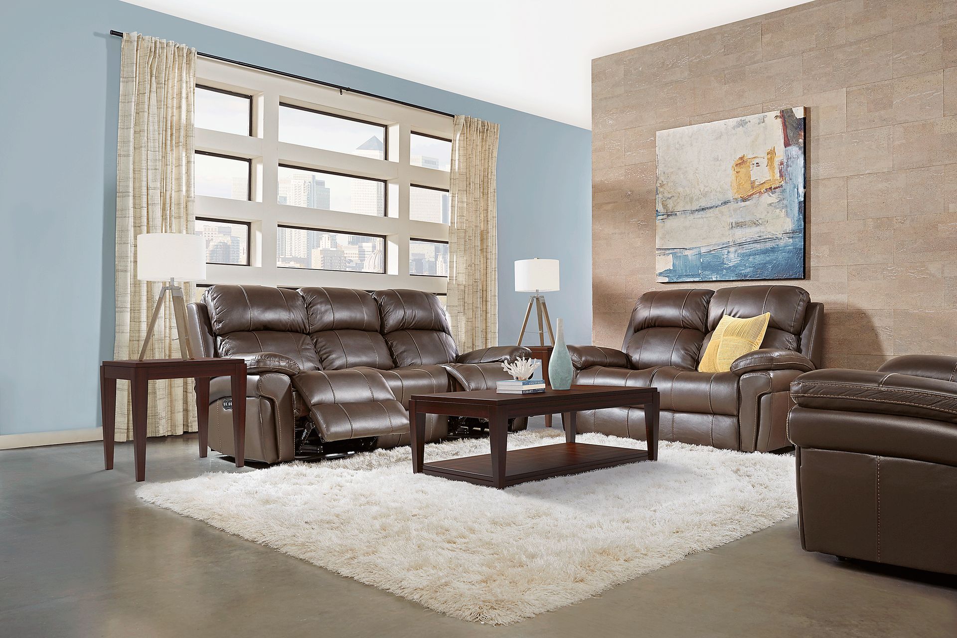 Trevino Place Chocolate Leather 7 Pc Living Room with Reclining Sofa - Image 1