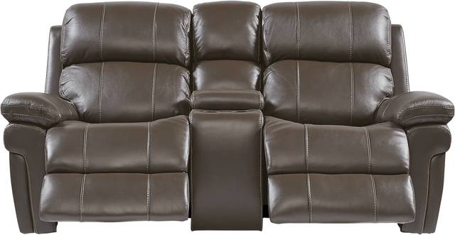 Trevino Place Chocolate Leather Dual Power Reclining Console Loveseat - Thumbnail - Image 2
