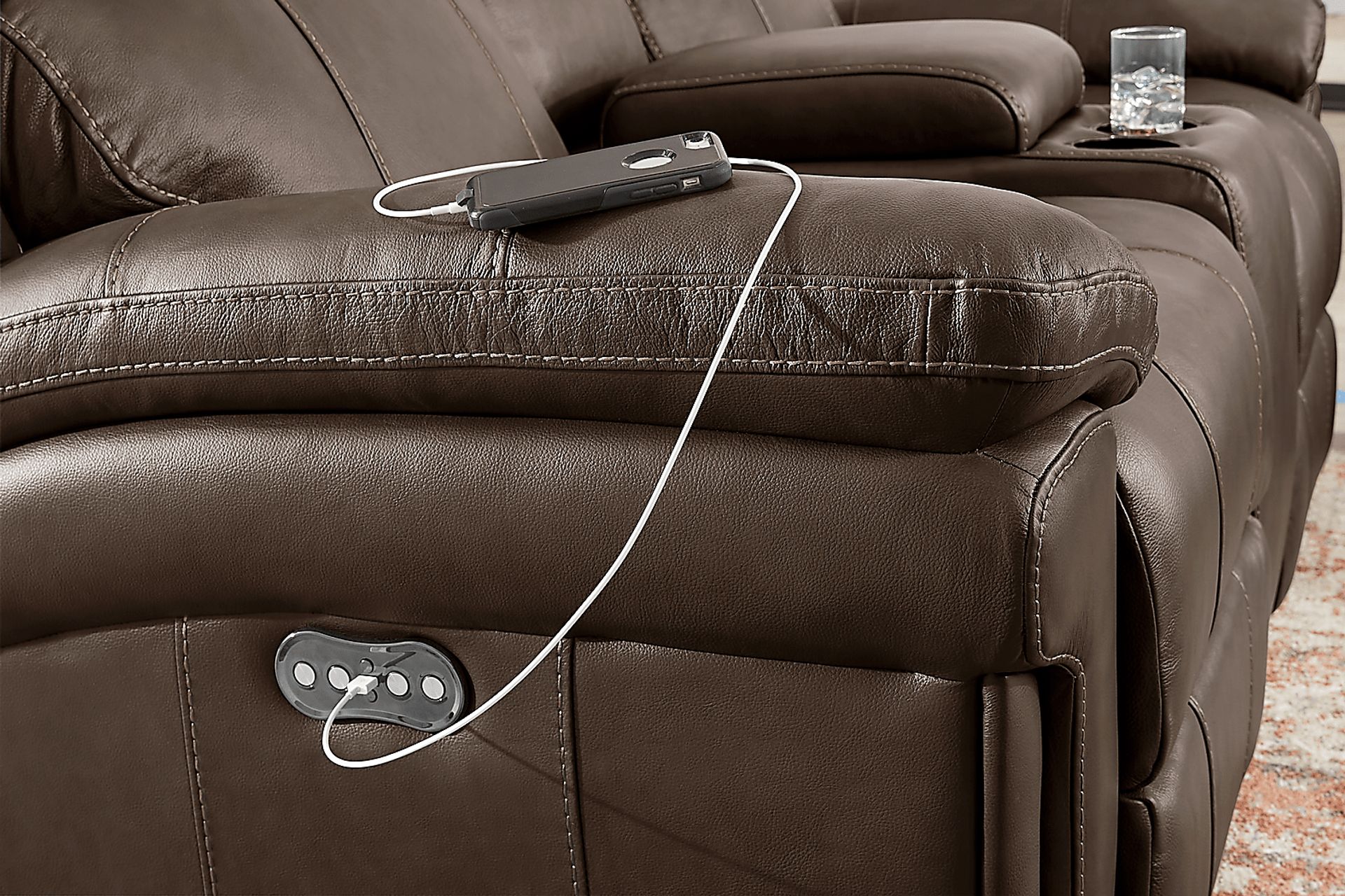 Trevino Place Chocolate Leather Dual Power Reclining Console Loveseat - Image 5