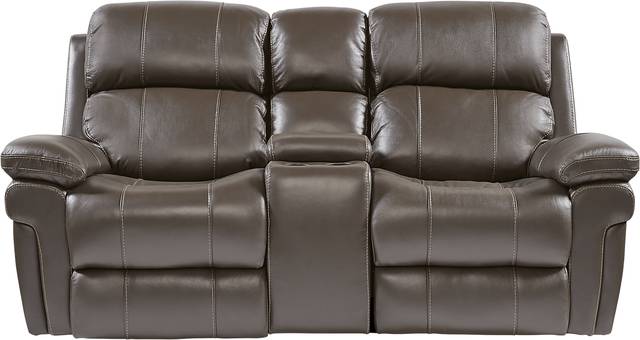 Trevino Place Chocolate Leather Dual Power Reclining Console Loveseat - Thumbnail - Image 1