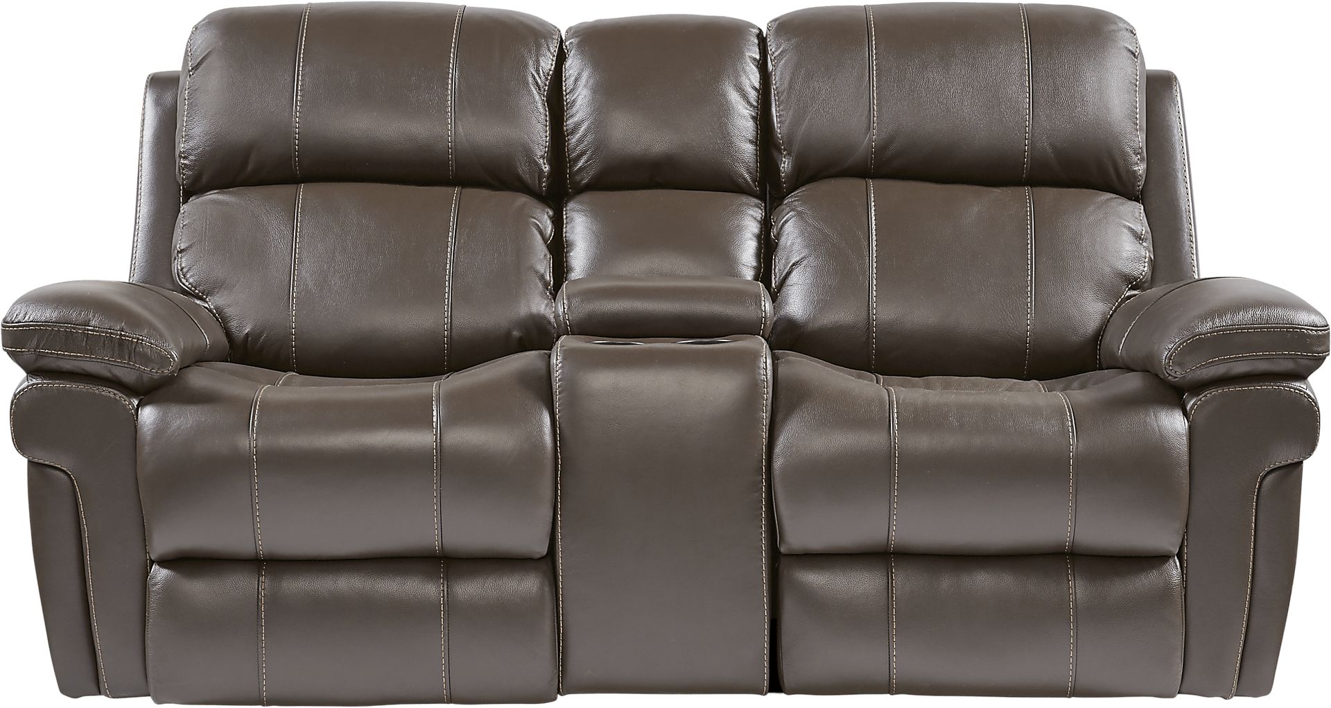 Trevino Place Chocolate Leather Dual Power Reclining Console Loveseat - Image 1