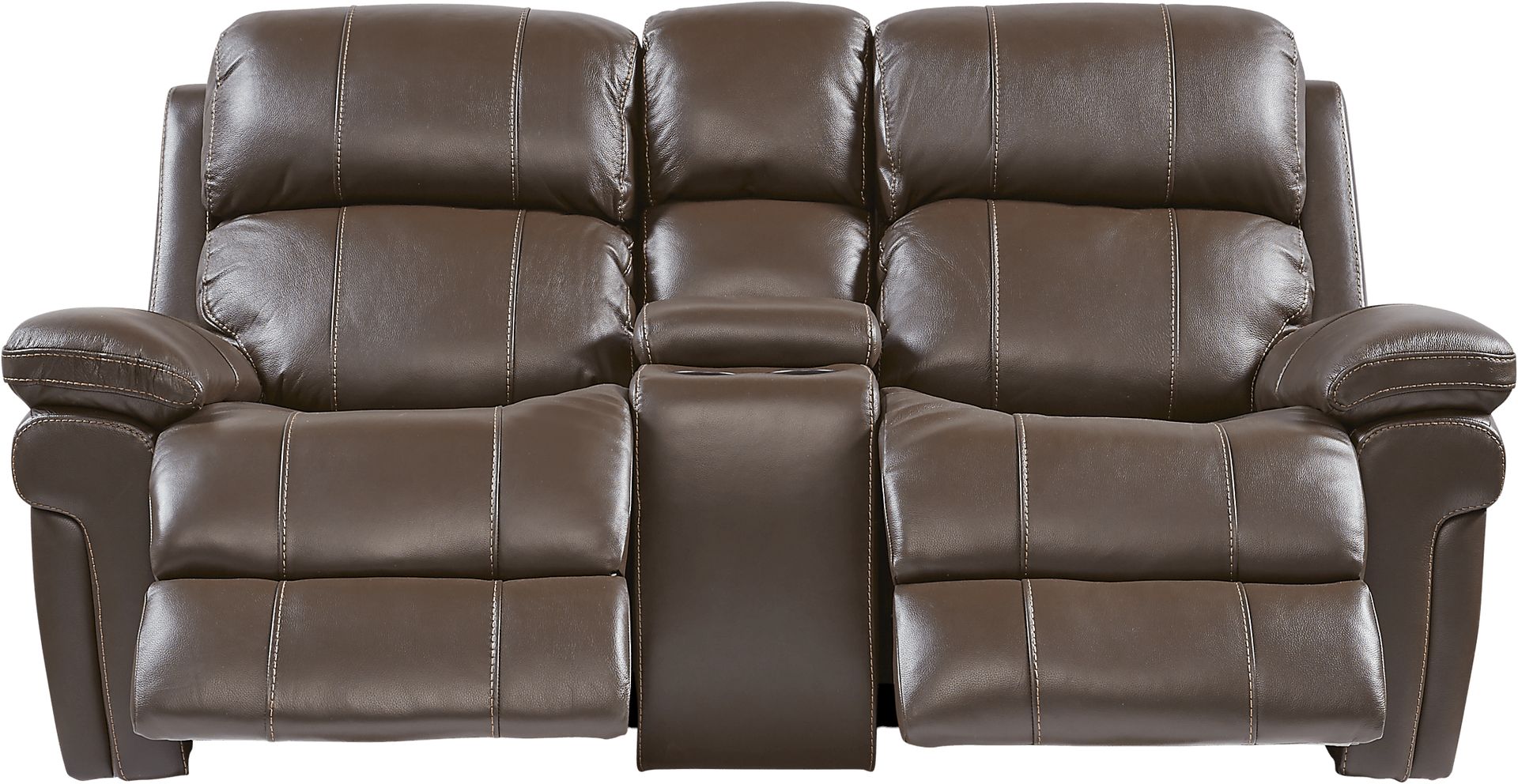 Trevino Place Chocolate Leather Dual Power Reclining Console Loveseat - Image 1