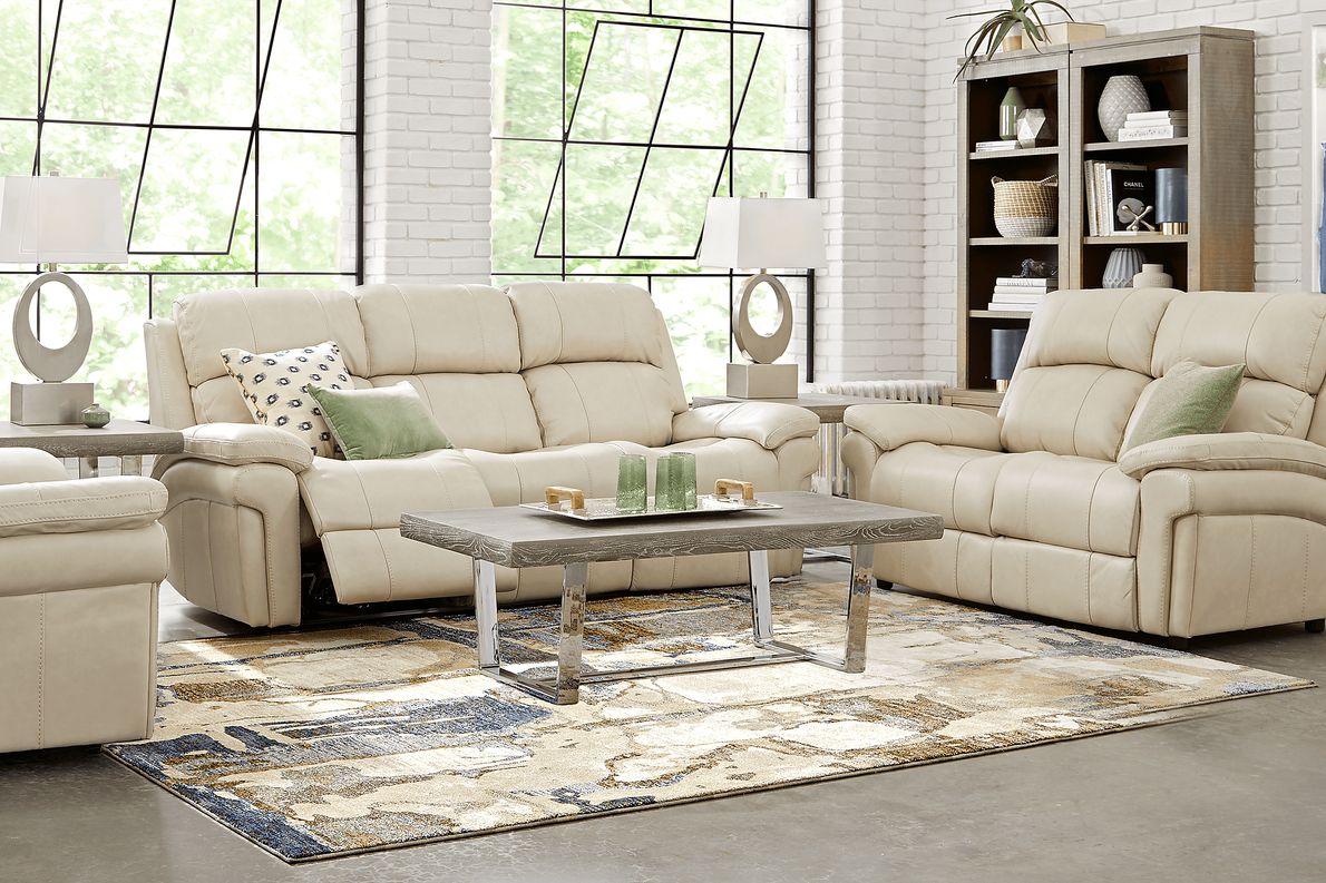 Trevino Place 2 Pc Cream Beige Leather Living Room Set With