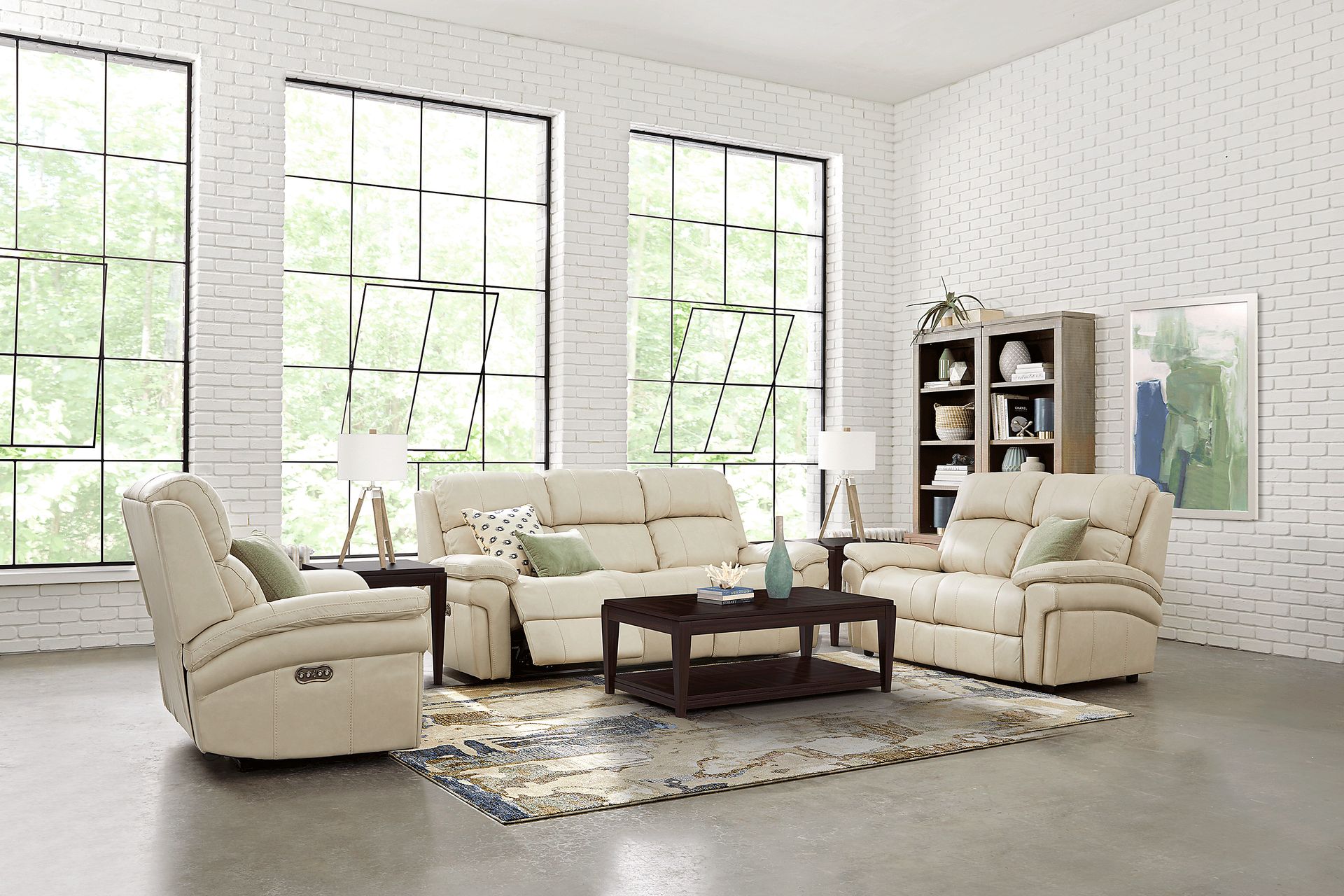 Trevino Place Cream Leather 3 Pc Living Room with Reclining Sofa - Image 1