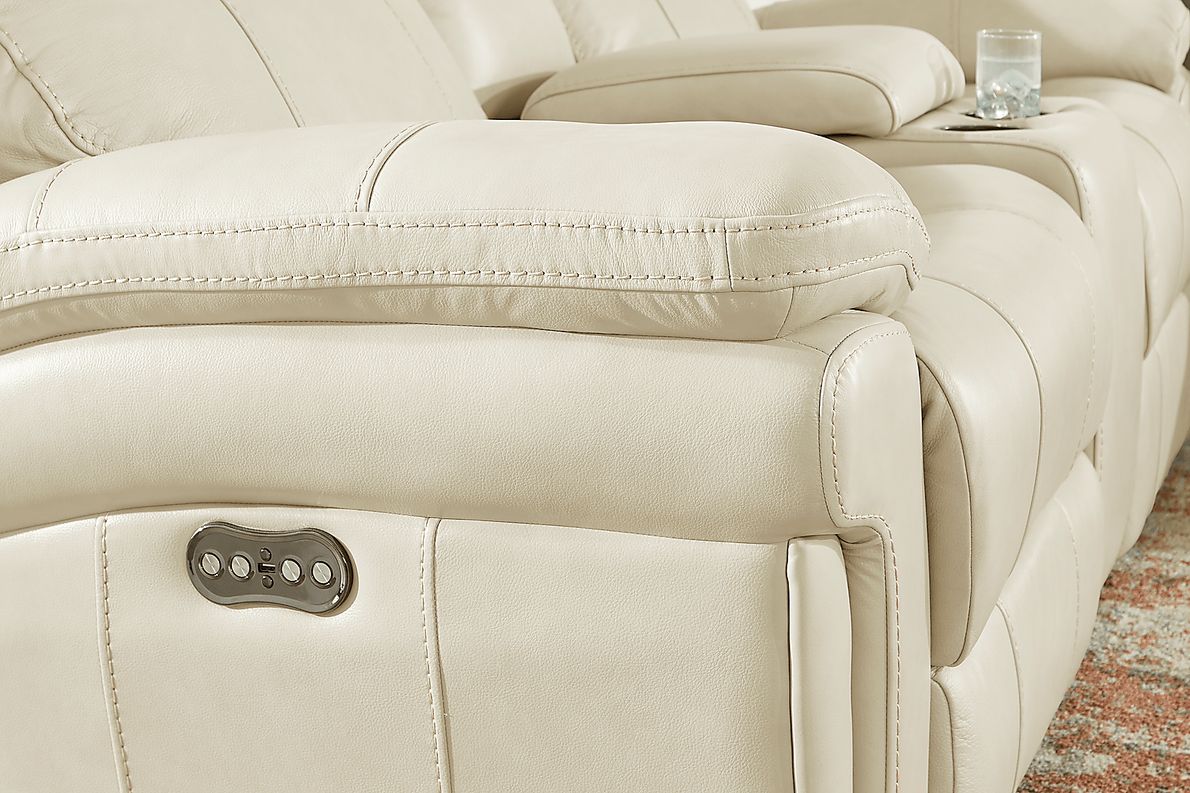 Trevino Place Cream Leather Dual Power Reclining Console Loveseat Rooms To Go