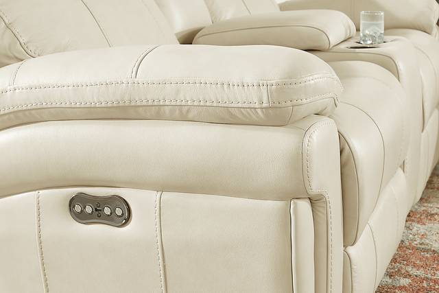 Trevino Place Cream Leather Dual Power Reclining Console Loveseat - Thumbnail - Image 3