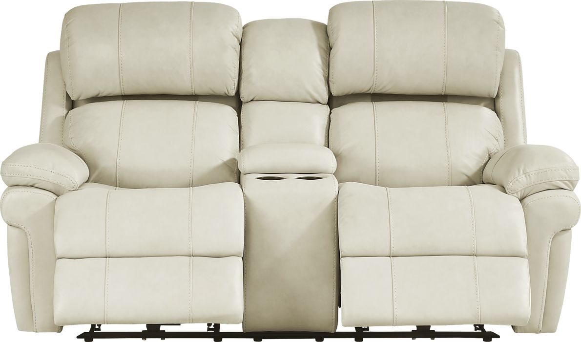Trevino Place Cream Leather Dual Power Reclining Console Loveseat Rooms To Go