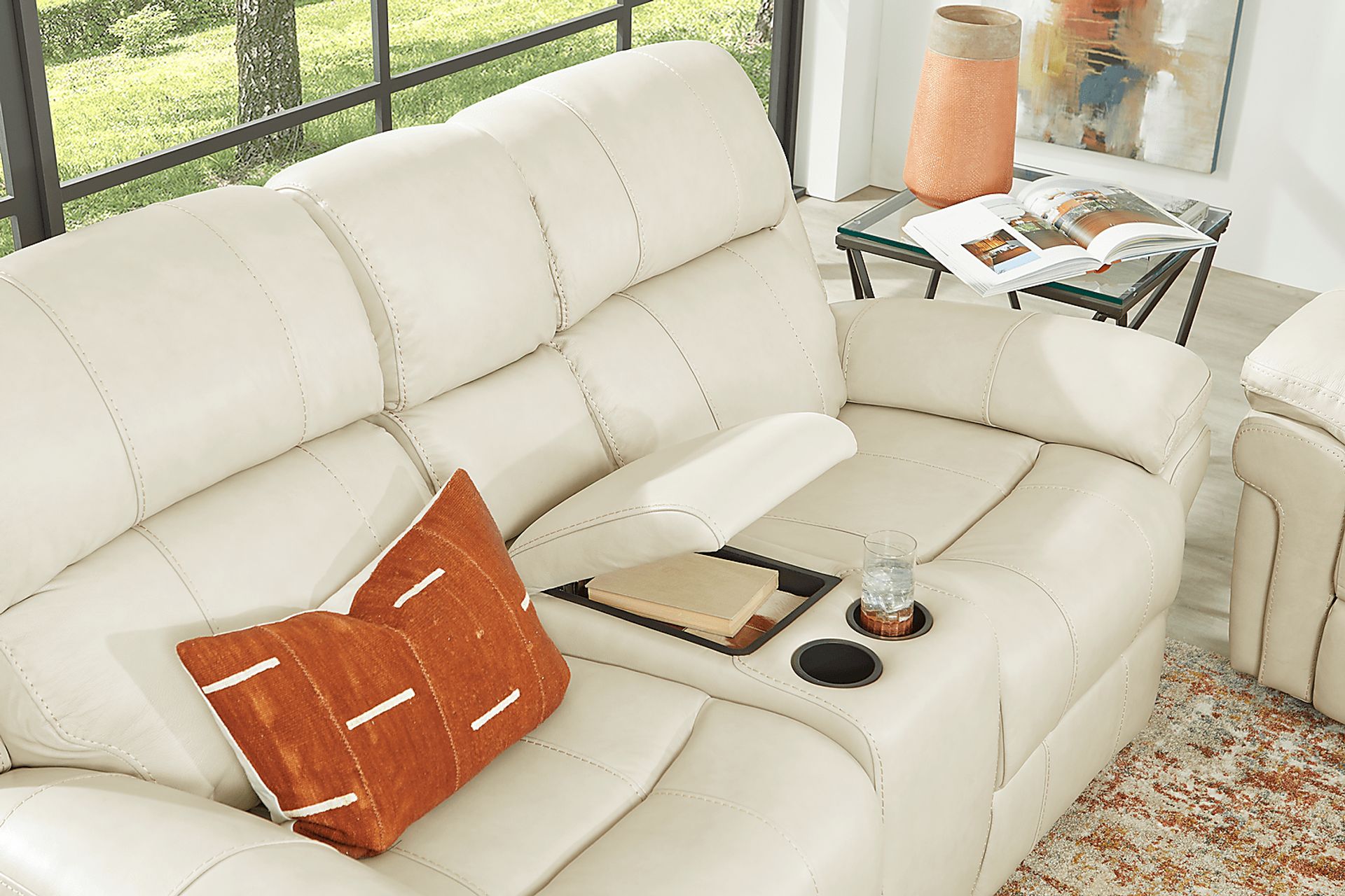 Trevino Place Cream Leather Dual Power Reclining Console Loveseat - Image 6