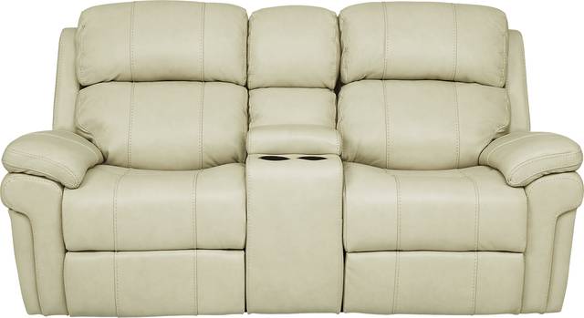 Trevino Place Cream Leather Dual Power Reclining Console Loveseat - Thumbnail - Image 1