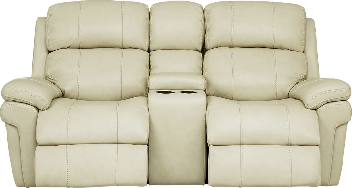 Trevino Place Cream Beige Leather Dual Power Reclining Loveseat Rooms to Go