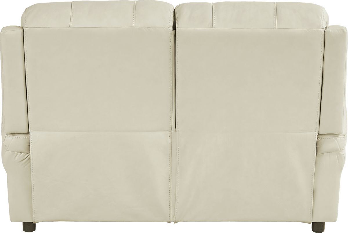 Trevino Place 2 Pc Cream Beige Leather Living Room Set With Reclining Sofa, Stationary Loveseat