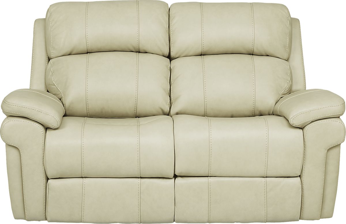 Trevino Place 2 Pc Cream Beige Leather Living Room Set With Reclining Sofa, Stationary Loveseat