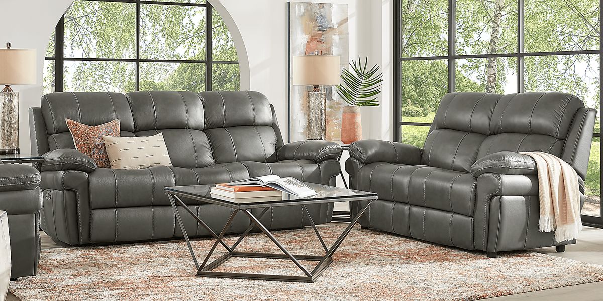 Trevino Place 3 Pc Smoke Gray Leather Living Room Set Rooms To Go