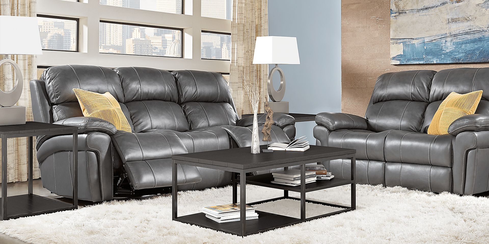 Trevino Place Smoke Leather 5 Pc Living Room with Reclining Sofa - Image 1
