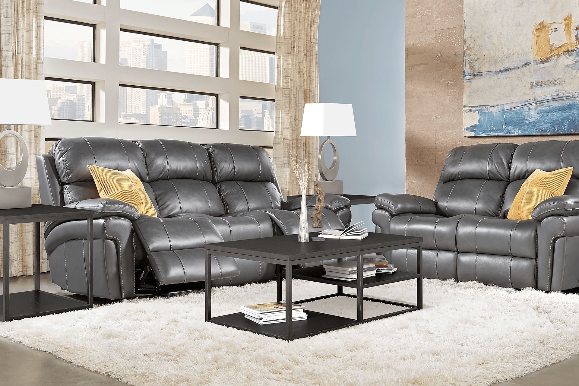 Trevino Place Smoke Leather 8 Pc Living Room with Reclining Sofa - Image 1