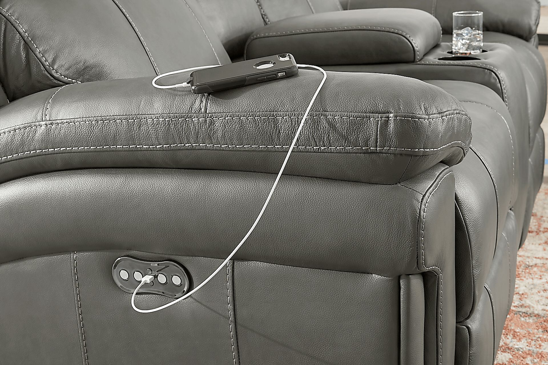 Trevino Place Smoke Leather Dual Power Reclining Console Loveseat - Image 3