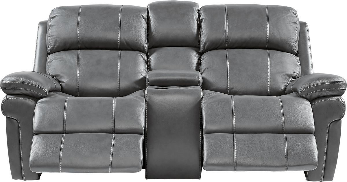 Trevino Place Smoke Gray Leather Dual Power Reclining Loveseat Rooms to Go