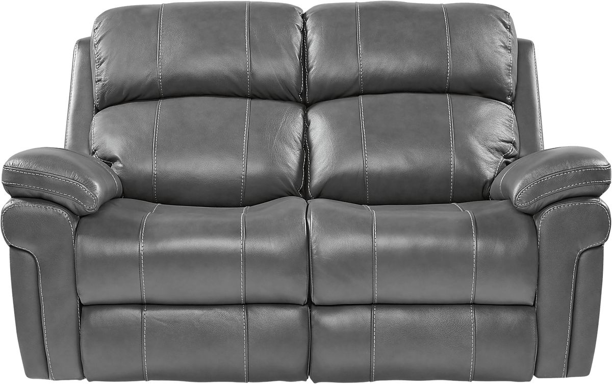 Trevino Place Smoke Gray Leather Stationary Loveseat Rooms to Go