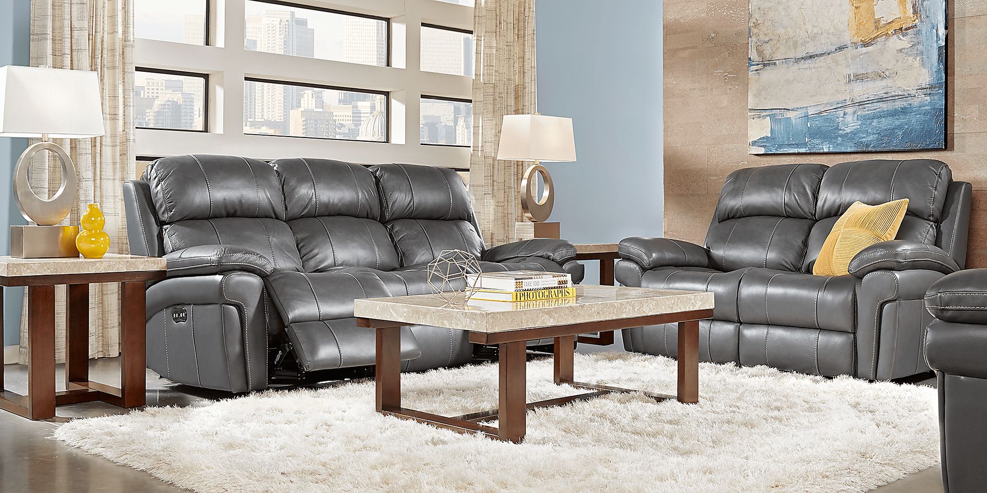 Trevino Smoke Leather 3 Pc Living Room with Reclining Sofa - Image 1