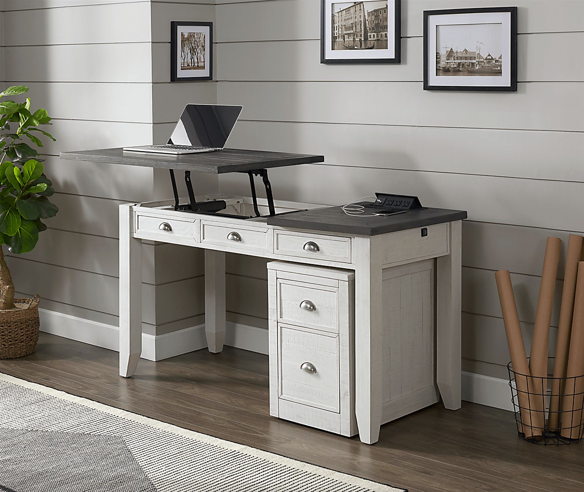 Trevose White Desk with Lift Top and Fingerprint Lock - Image 15