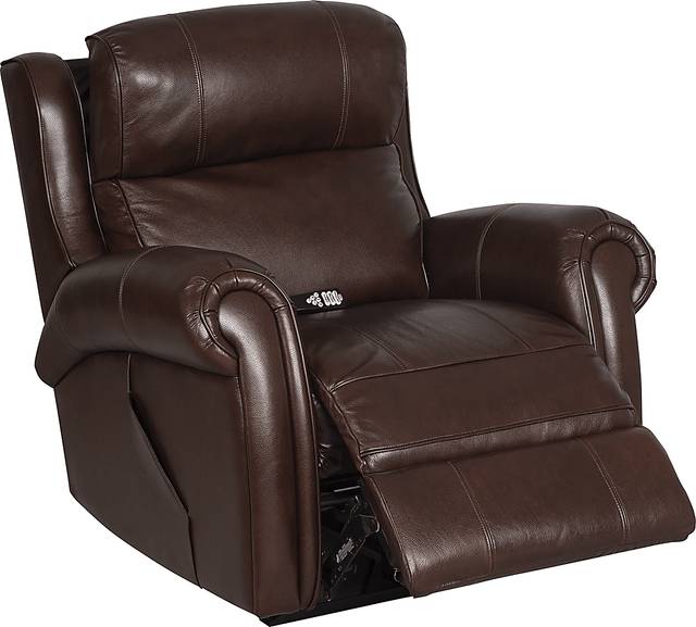 Treyton Brown Leather Dual Power Recliner - Thumbnail - Image 1