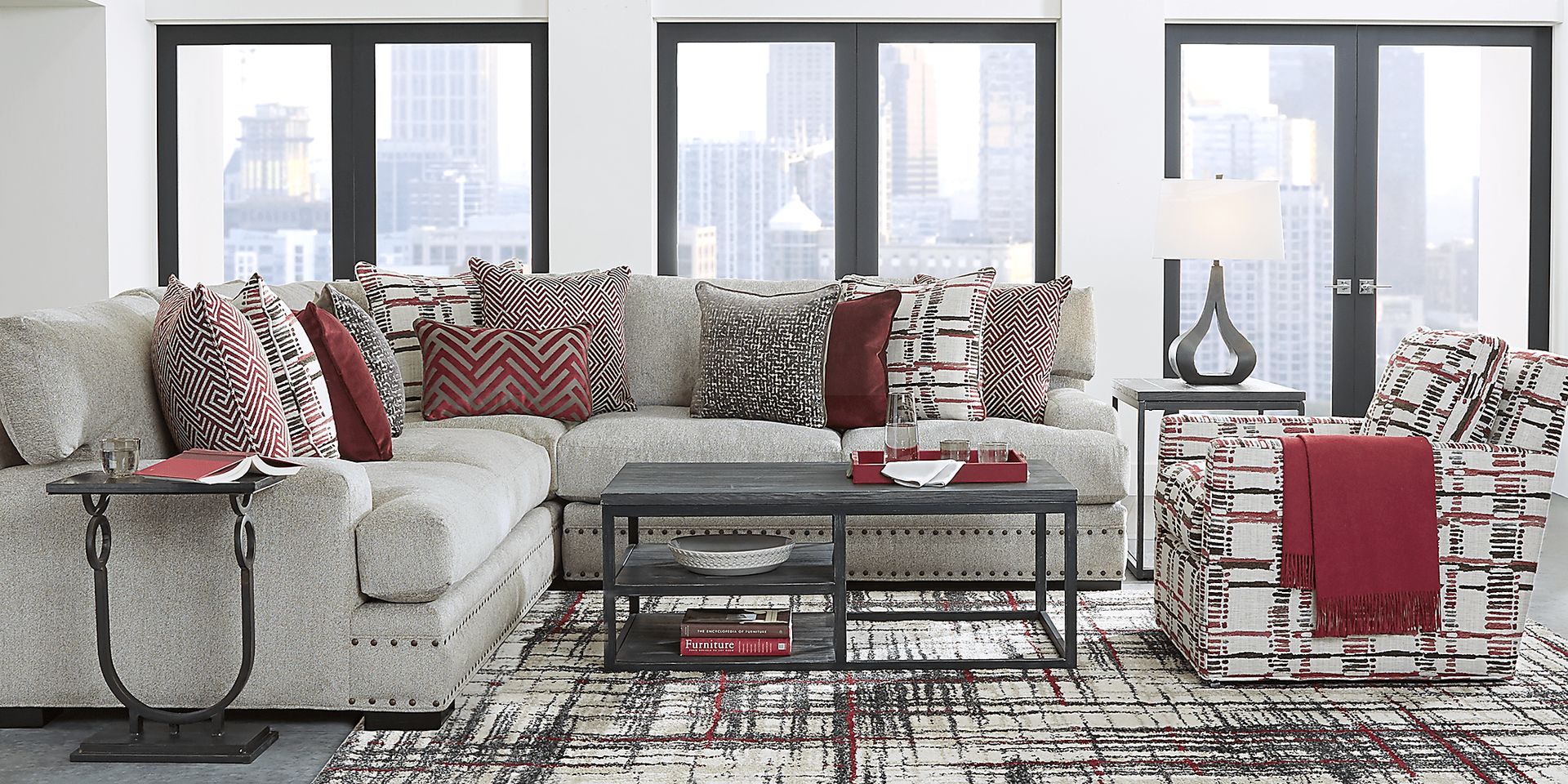 Cindy Crawford Home Tribeca Loft Beige 6 Pc Sectional Living Room - Image 1
