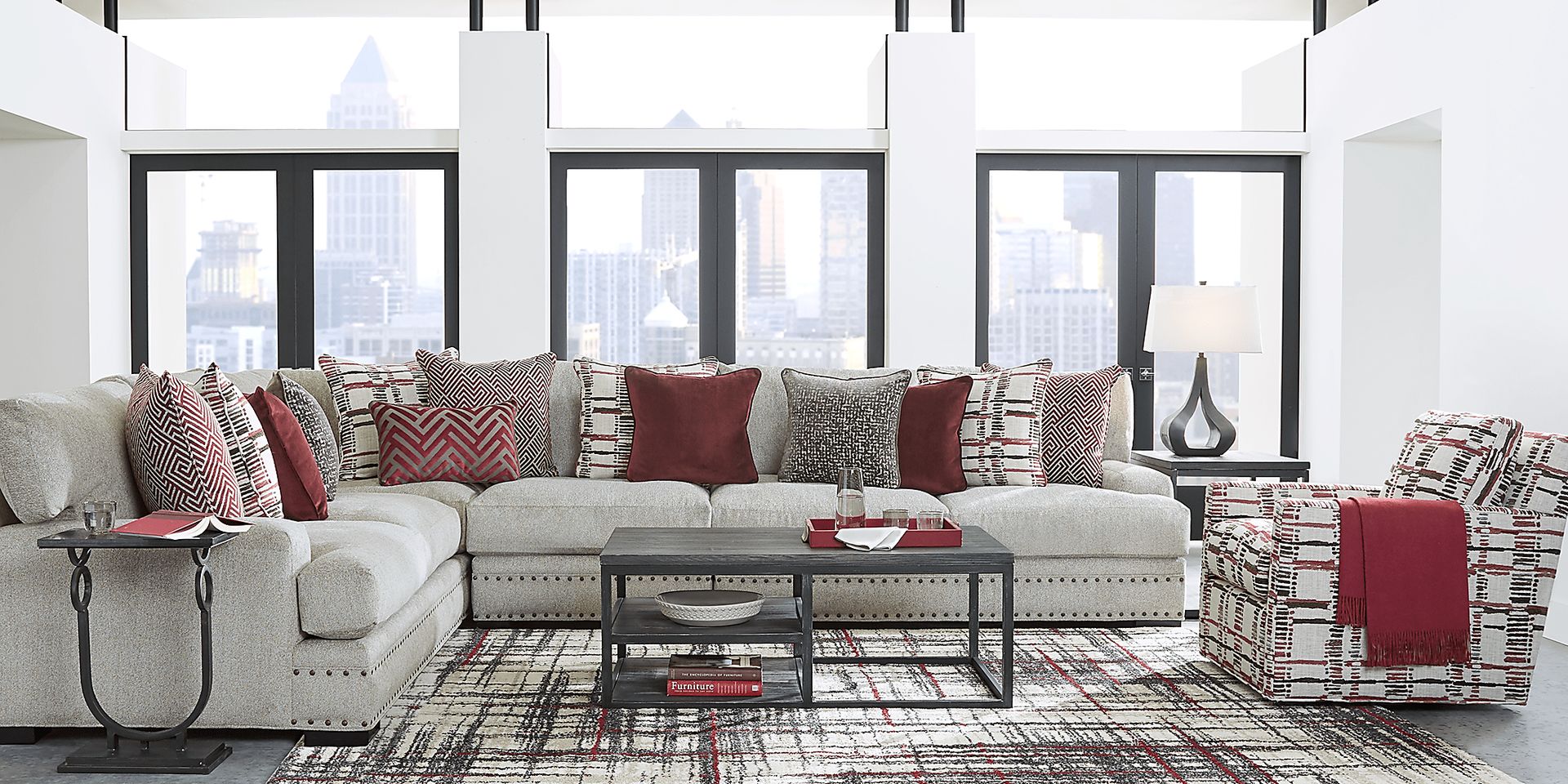 Cindy Crawford Home Tribeca Loft Beige 7 Pc Sectional Living Room - Image 1