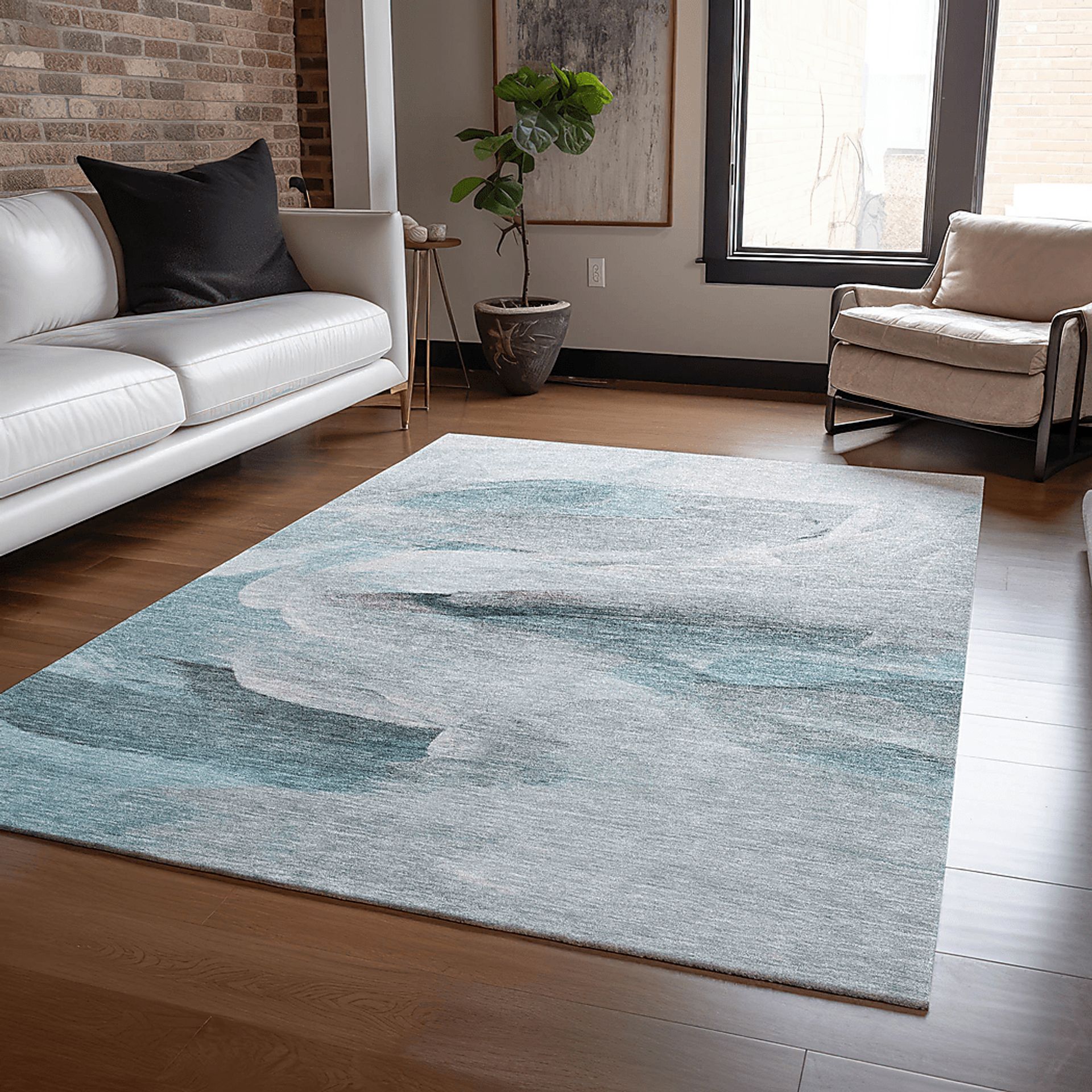 Tridi Teal 5' x 8' Machine Washable Rug - Image 2