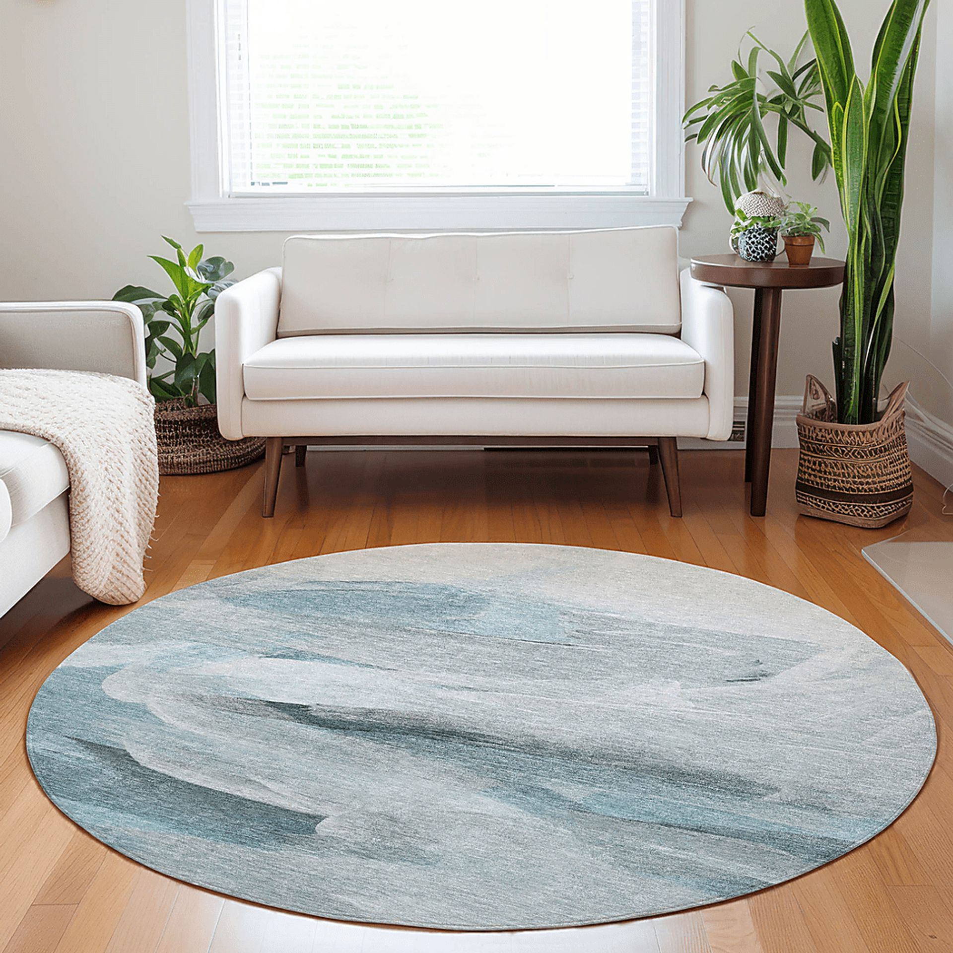 Tridi Teal 8' Round Machine Washable Rug - Image 2