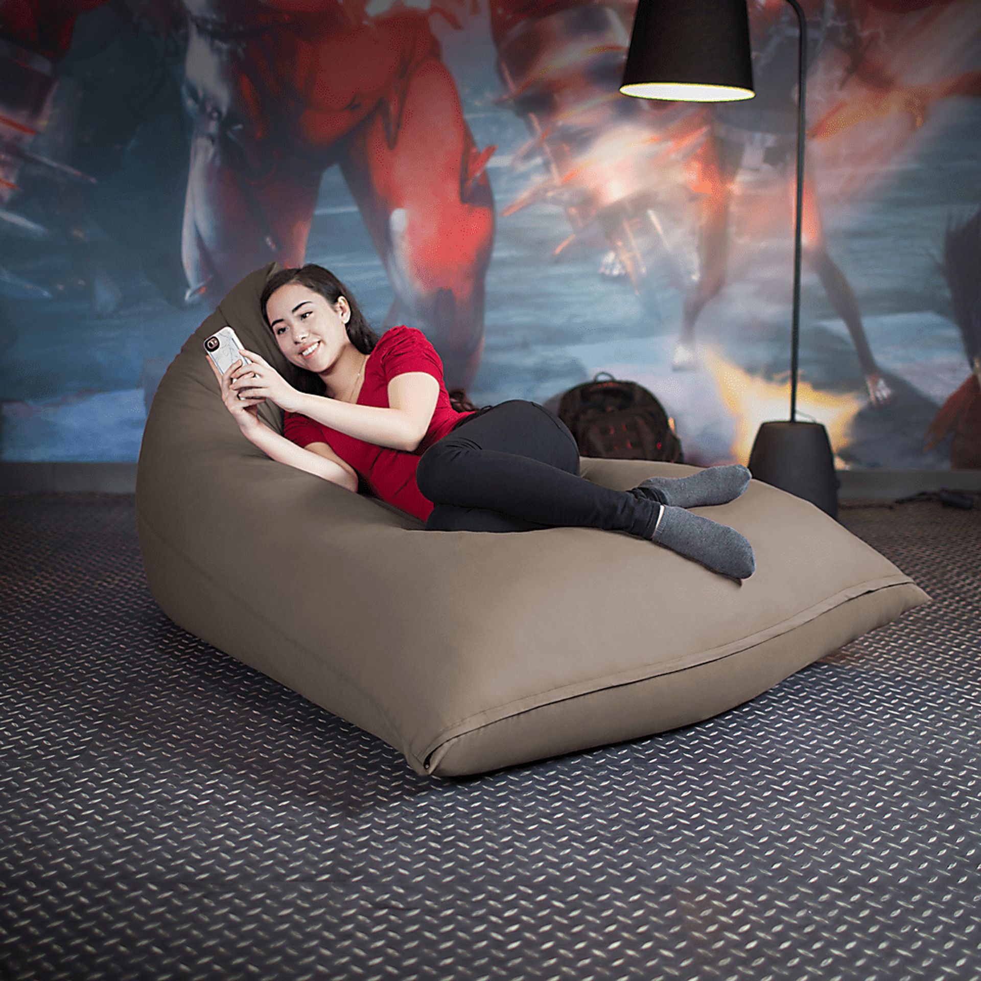 Kids Triform Beige Large Bean Bag Chair - Image 4