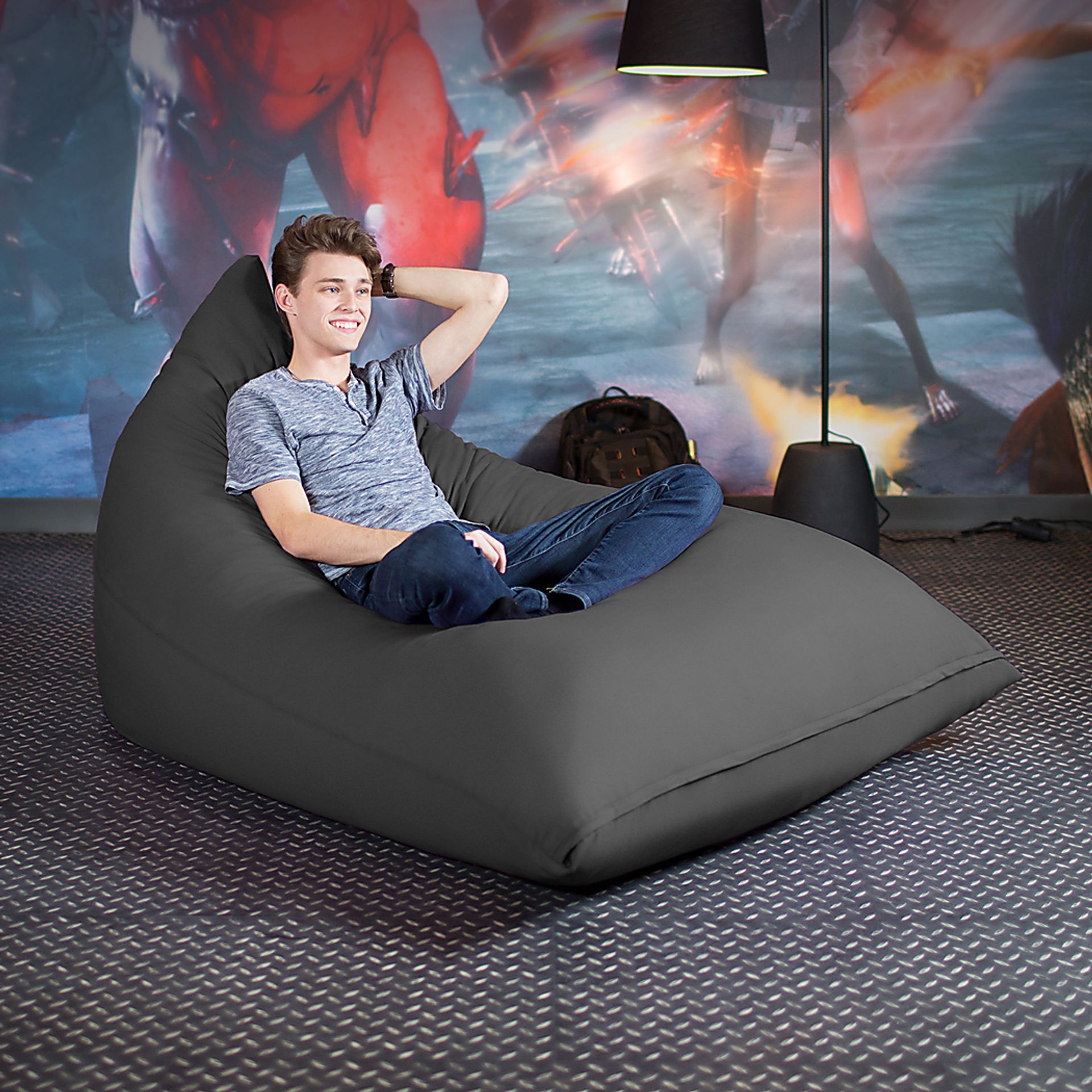 Kids Triform Gray Large Bean Bag Chair - Image 3