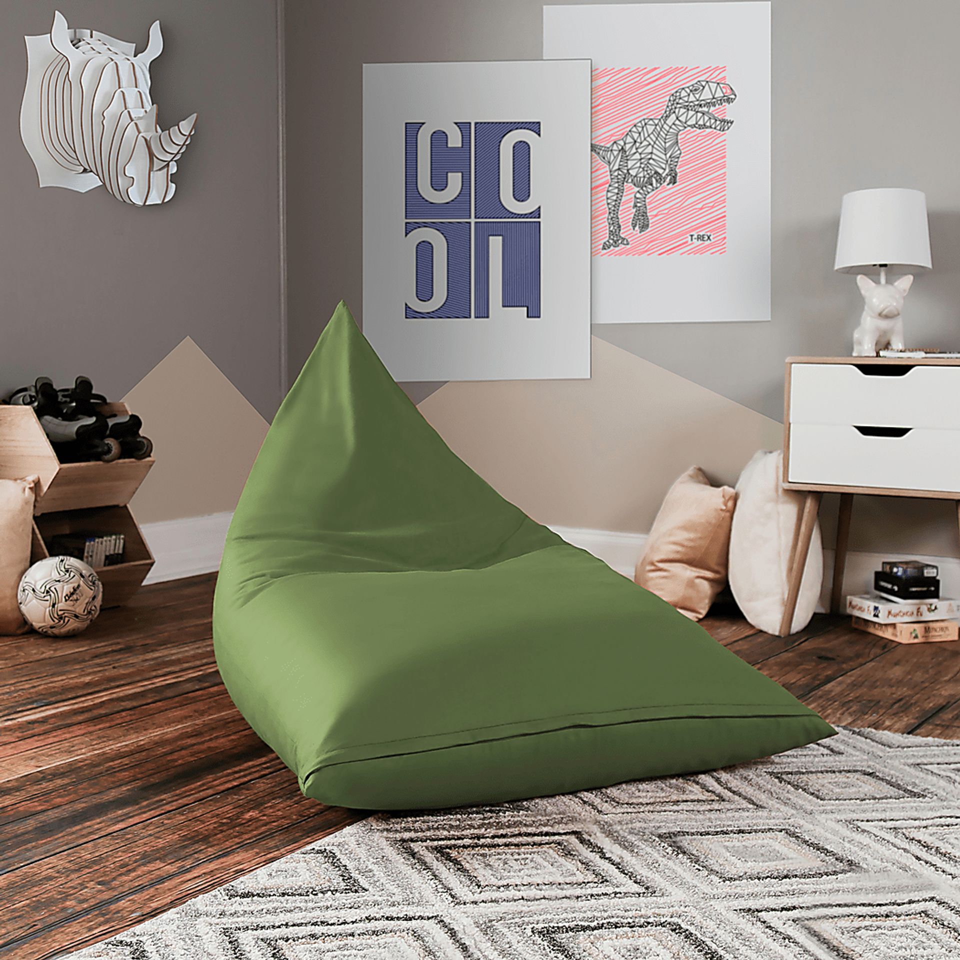 Kids Triform Green Small Bean Bag Chair - Image 2