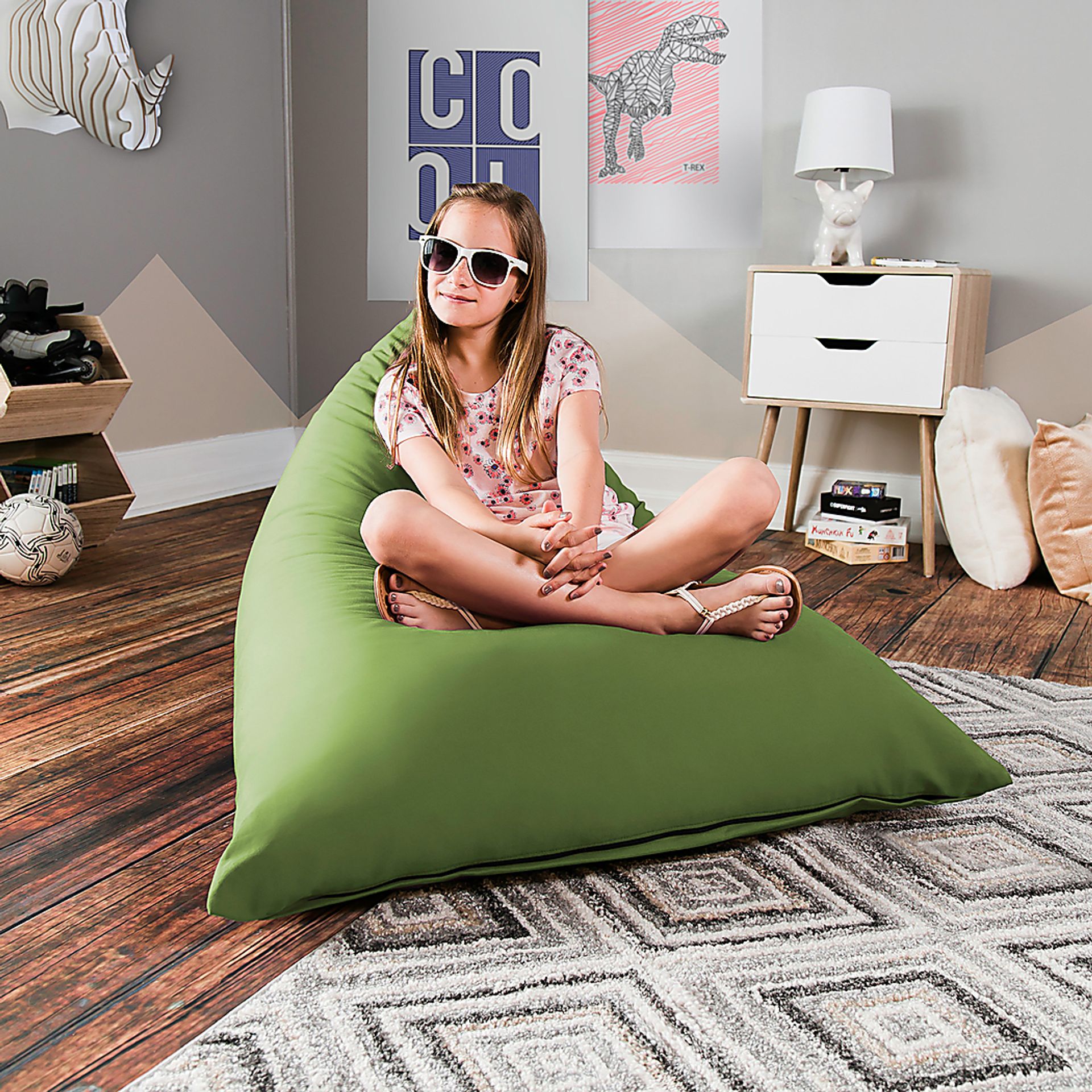 Kids Triform Green Small Bean Bag Chair - Image 5