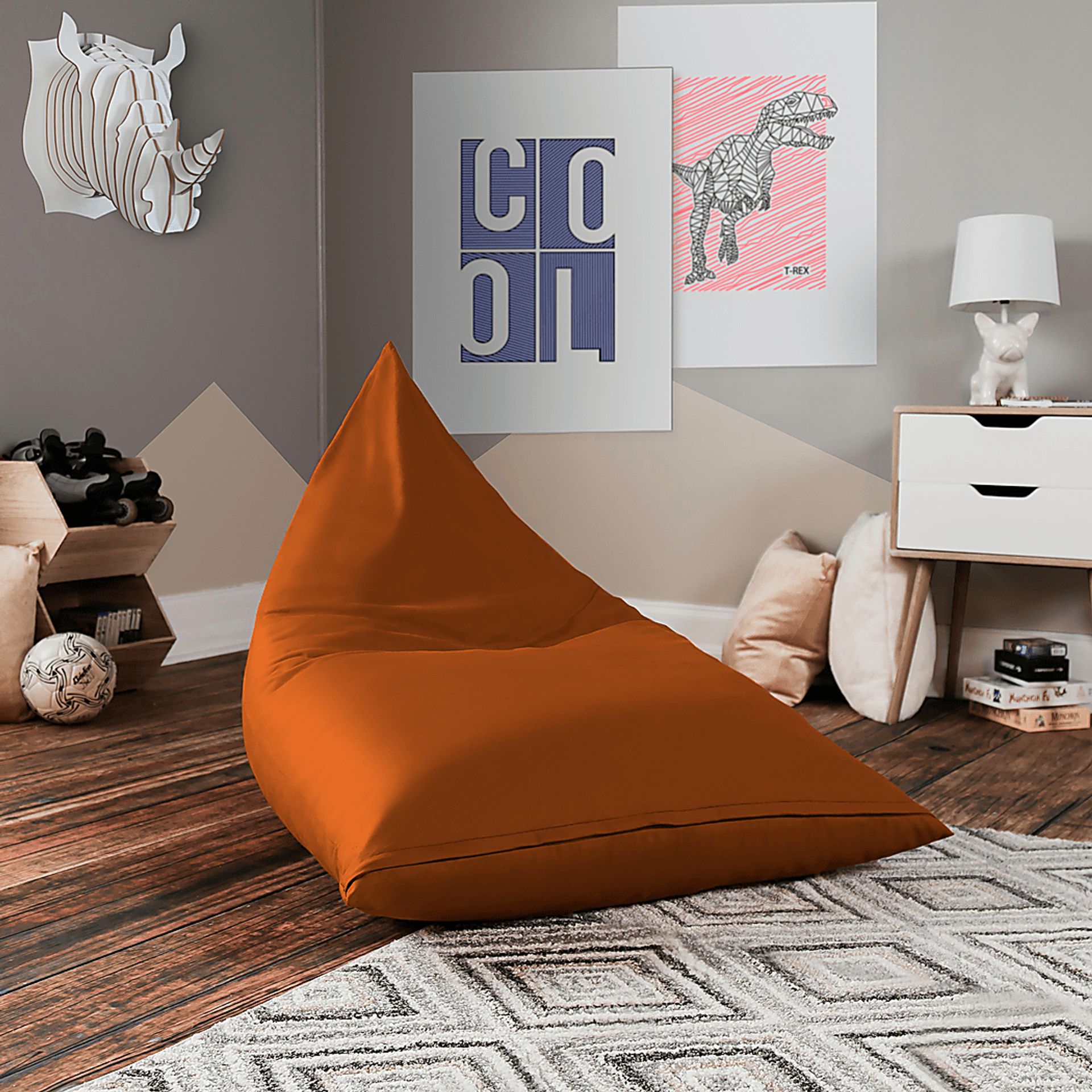 Kids Triform Rust Small Bean Bag Chair - Image 2
