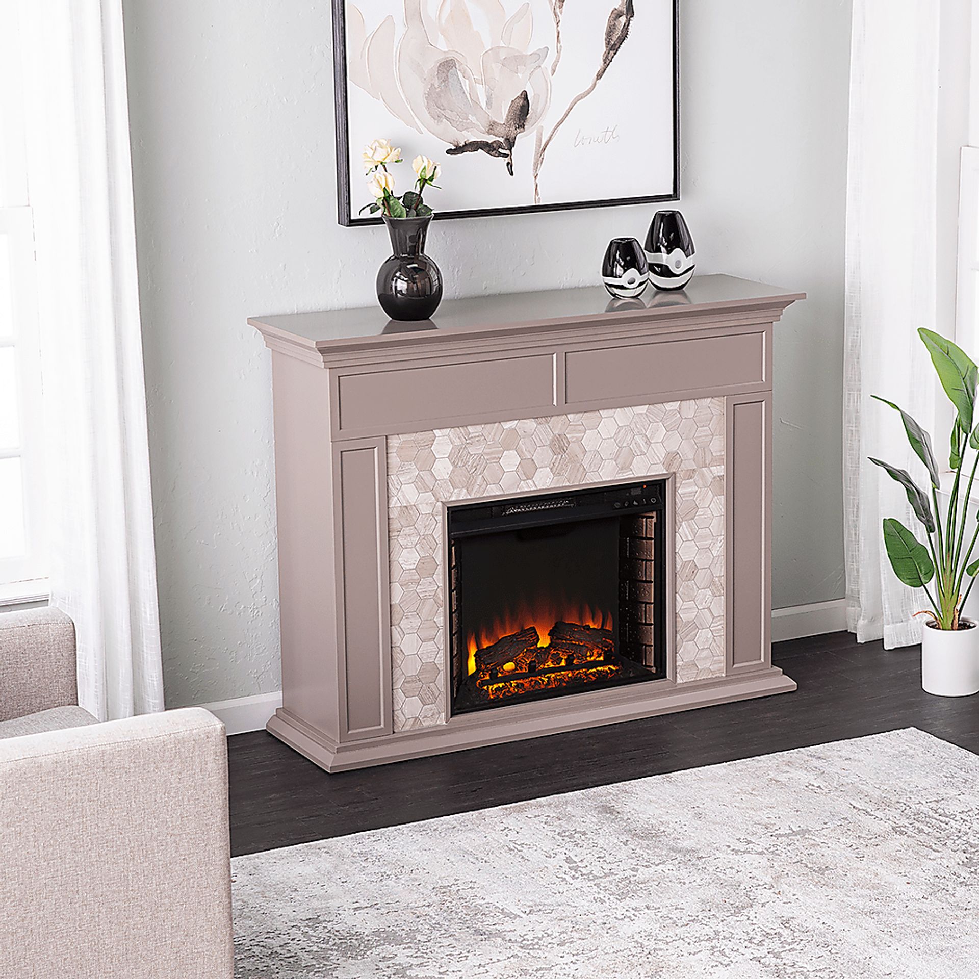 Tronewood II Gray 50 in. Console, With Electric Fireplace - Image 8