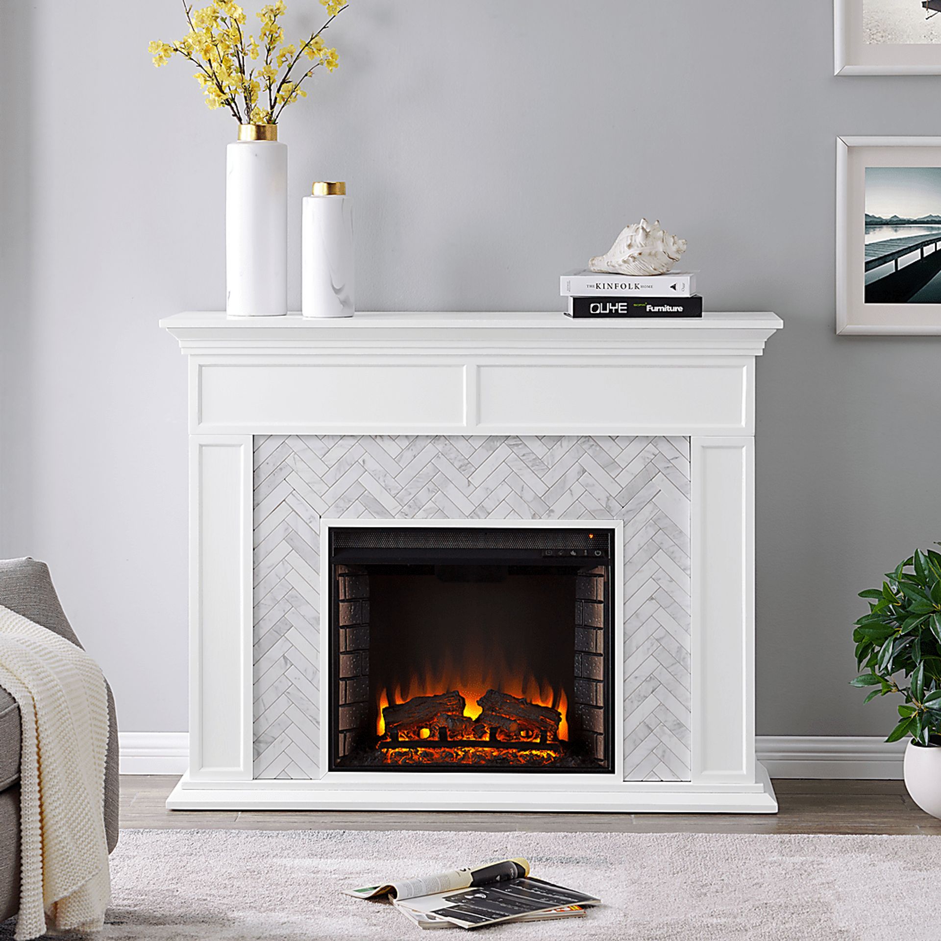 Tronewood II White 50 in. Console With Electric Log Fireplace - Image 7