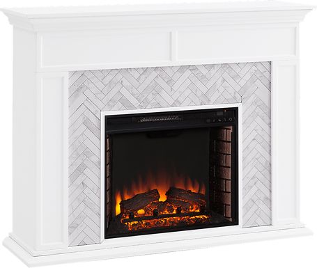 Tronewood I White 50 in. Console With Electric Log Fireplace