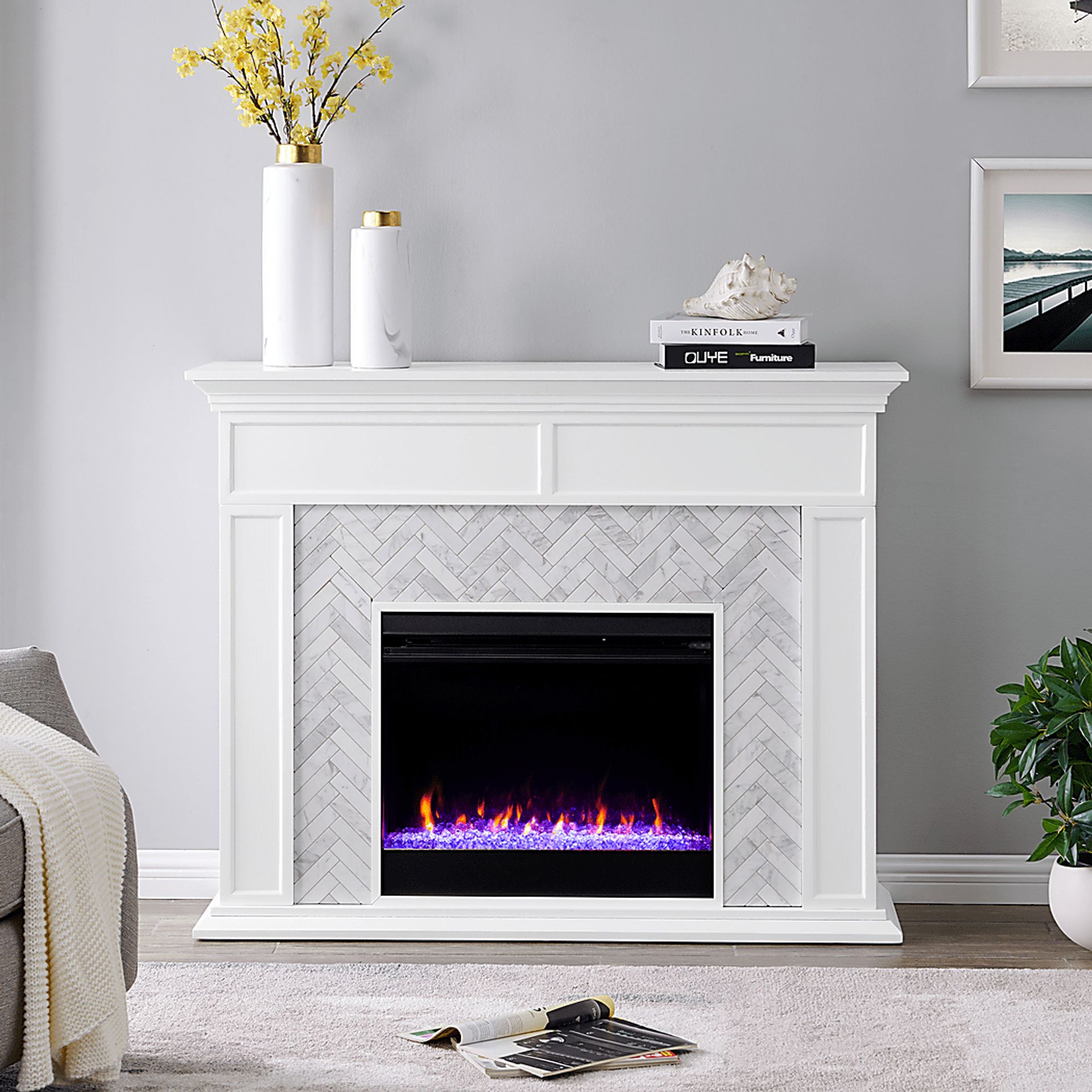 Tronewood I White 50 in. Console, With Color Changing Electric Fireplace - Image 9
